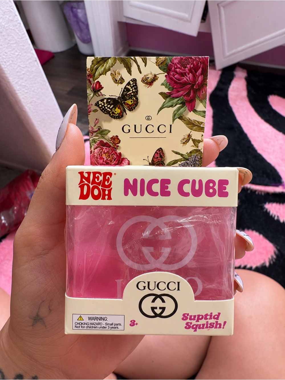 RARE Gucci Themed NeeDoh Nice Cube Pink Squishy